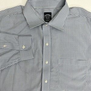 Brooks Brothers Mens XL 18.5 34/35 Plaid Blue Check Non-Iron Long Sleeve Shirt